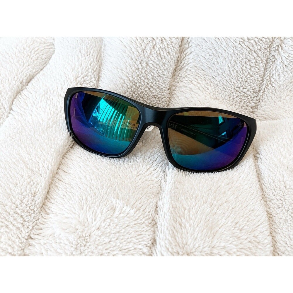 HURLEY Sunglasses Dawn Patrol Polarized Lenses Satin Black Blue Mirror 59-17-132